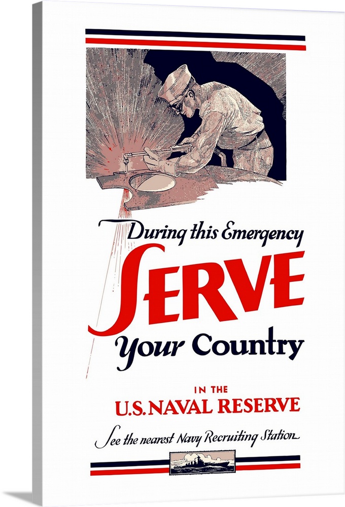 Digitally restored vector war propaganda poster. This vintage World War Two poster features a American Sailor welding a sh...