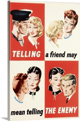 English WW2 Propaganda Poster Showing People Spreading Gossip