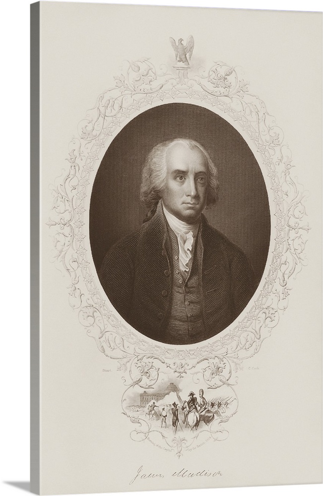 Engraved portrait of the 4th President of the United States, James Madison.