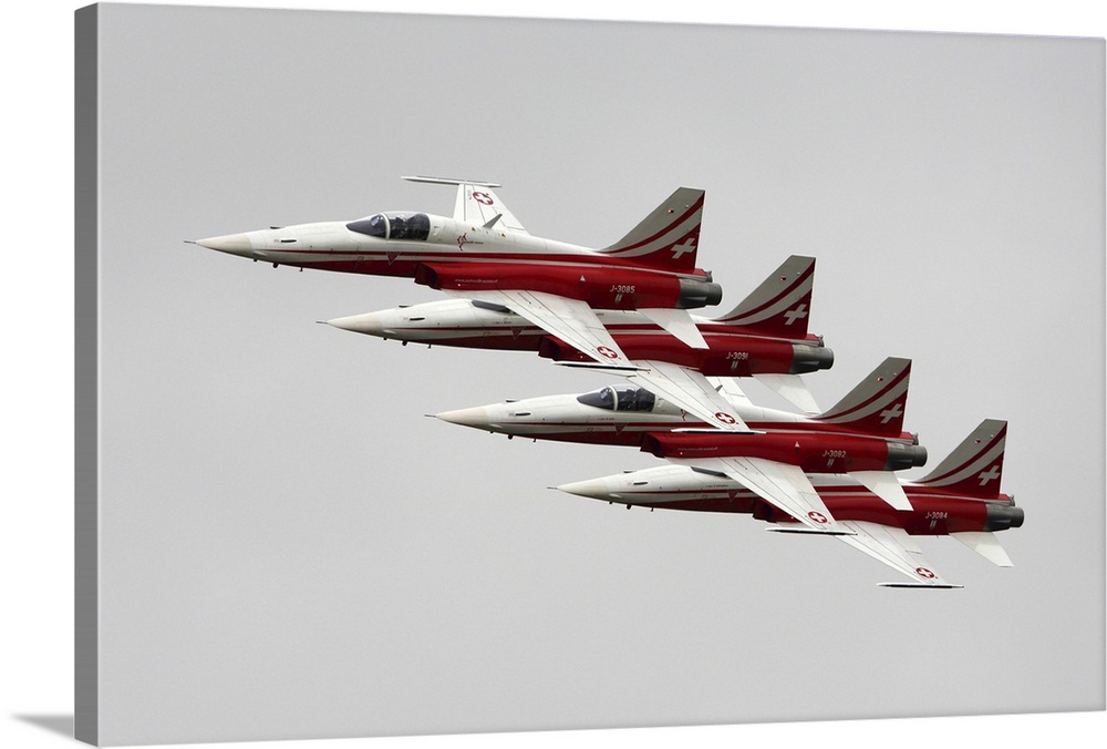 F-5E Tiger II jet fighters of Patrouille Suisse during RIAT-2017 airshow, Fairford, England, United Kingdom.
