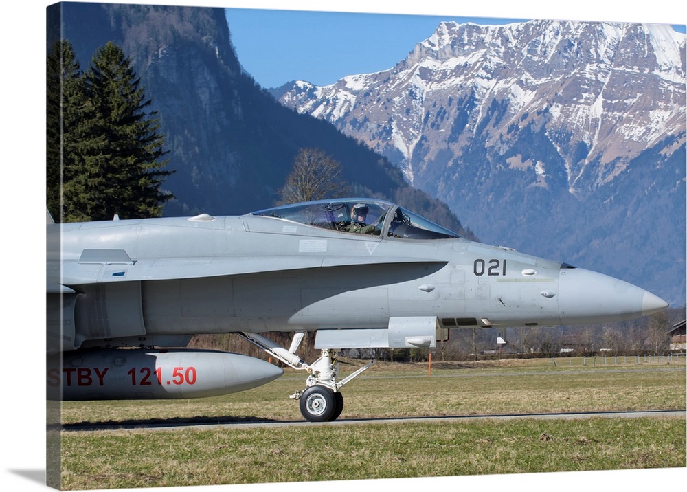F/A-18 from the Swiss Air Force taxiing at Meiringen Air Base, Switzerland.