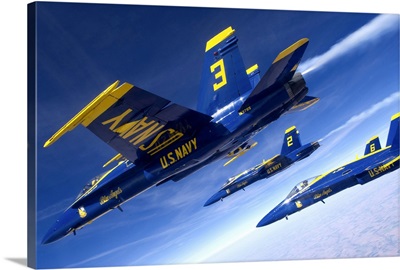 F/A-18 Hornets of the Blue Angels fly in formation over Colorado