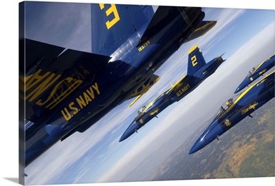 F/A-18 Hornets of the Blue Angels fly in formation over Colorado
