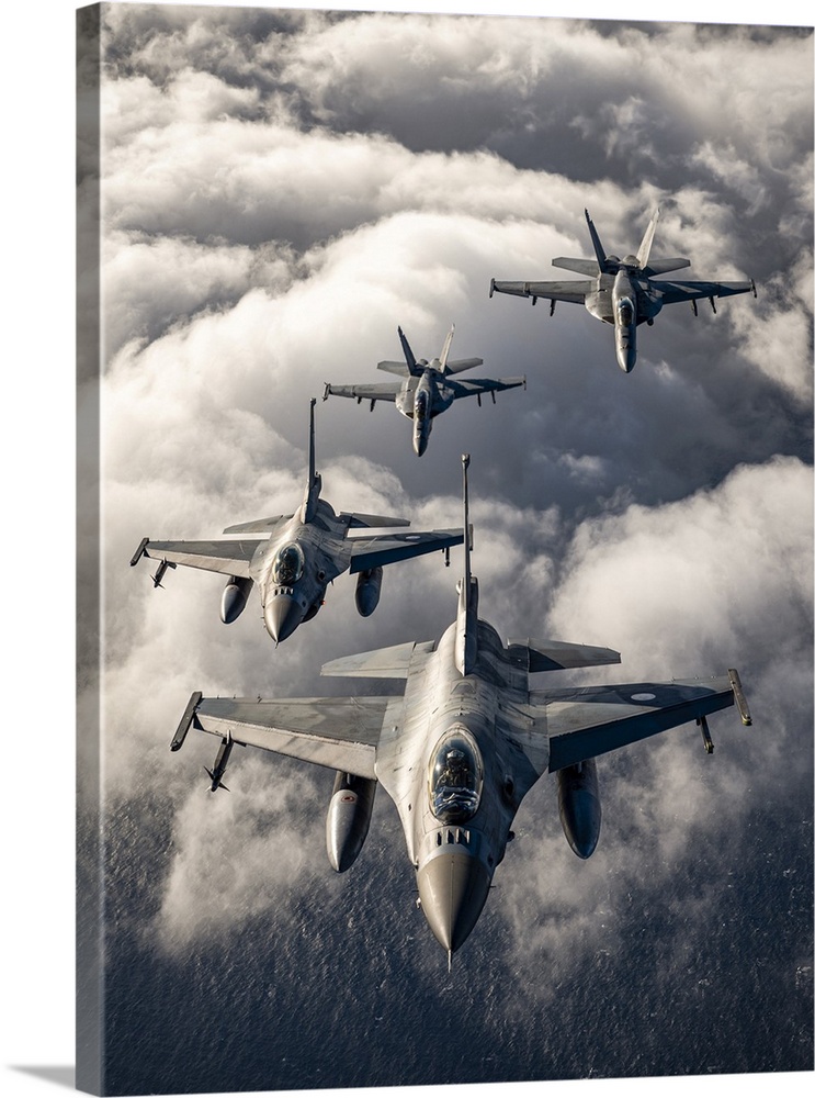 F/A-18 Super Hornets Of The US Navy And Hellenic Air Force F-16's Fly In Formation