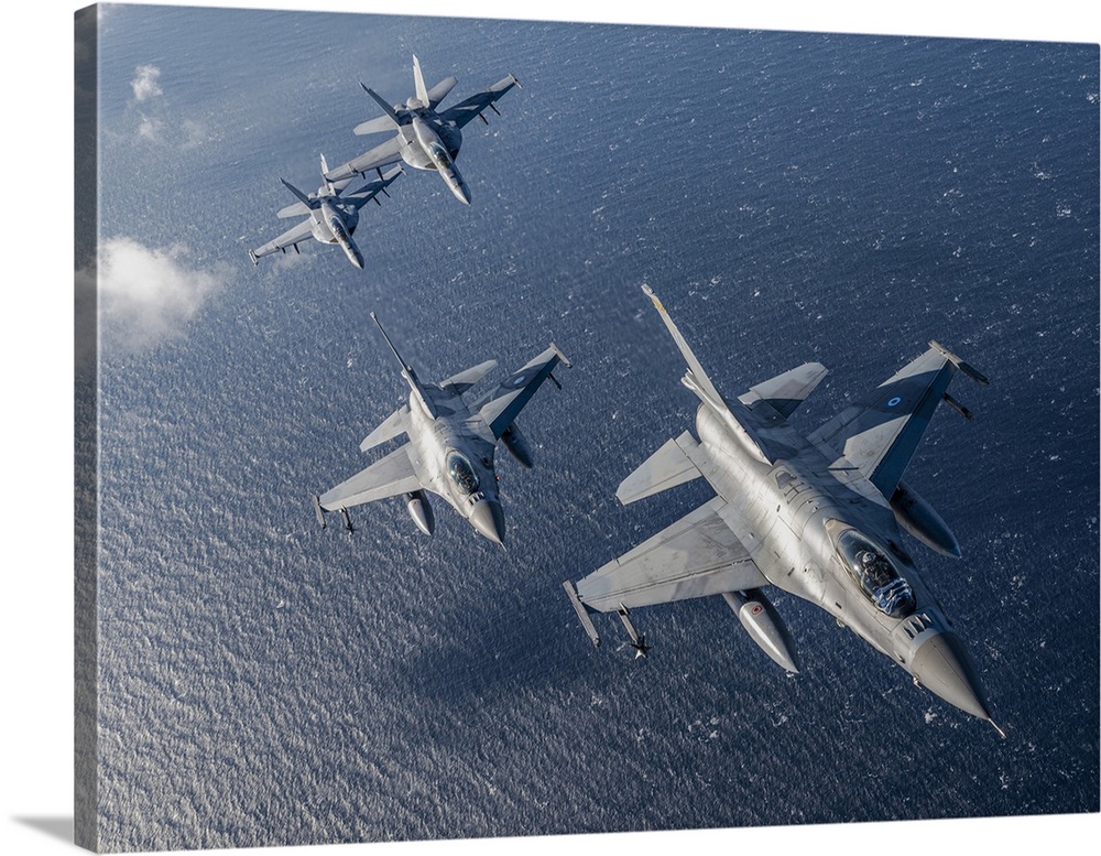 F/A-18 Super Hornets Of The US Navy And Hellenic Air Force F-16's Fly In Formation