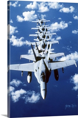 F/A-18C Hornet aircraft fly in formation during Operation Desert Shield