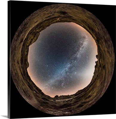 Fish-Eye Lens View Of The Milky Way At Dinosaur Provincial Park In Alberta, Canada