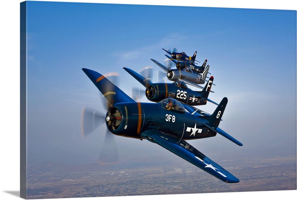Five Grumman F8F Bearcats in formation, probably the first time since the early 1950s.