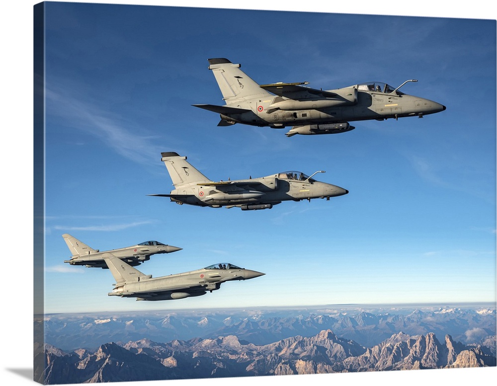 Formation Of Italian Air Force AMX Ghibli And EF-2000 Typhoons, Dolomites, Italy