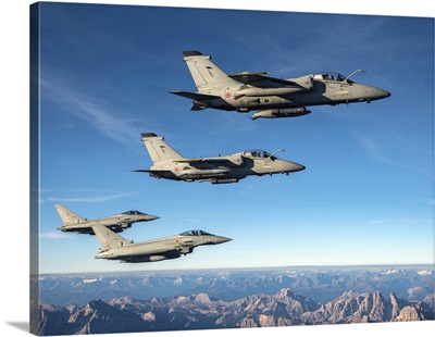 Formation Of Italian Air Force AMX Ghibli And EF-2000 Typhoons, Dolomites, Italy