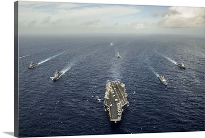 Formation of ships from the U.S. Navy, Indian Navy, and the Japan Self Defense Force