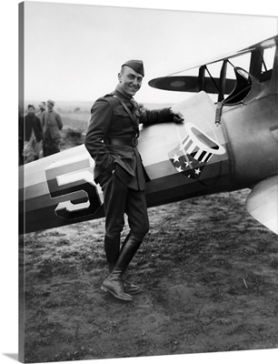 Full-Body Portrait Of American Air Ace Eddie Rickenbacker Aside His SPAD XIII Aircraft