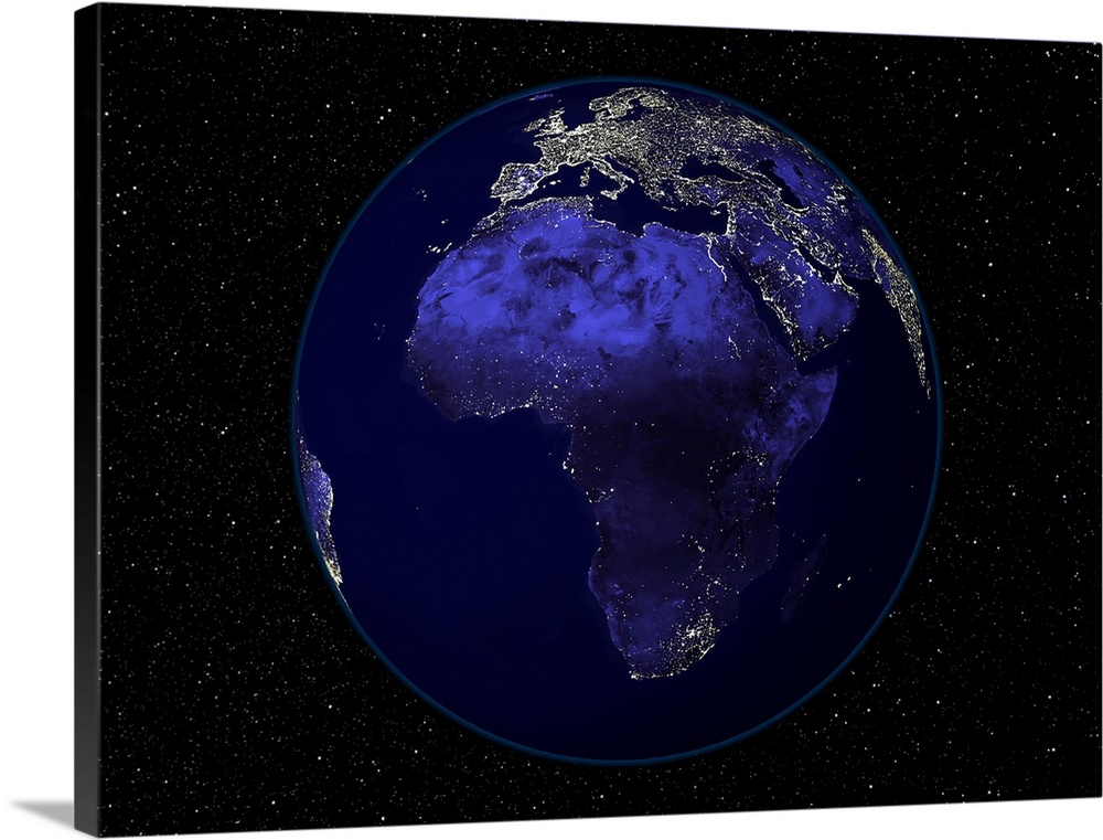 Full Earth at night showing Africa and Europe