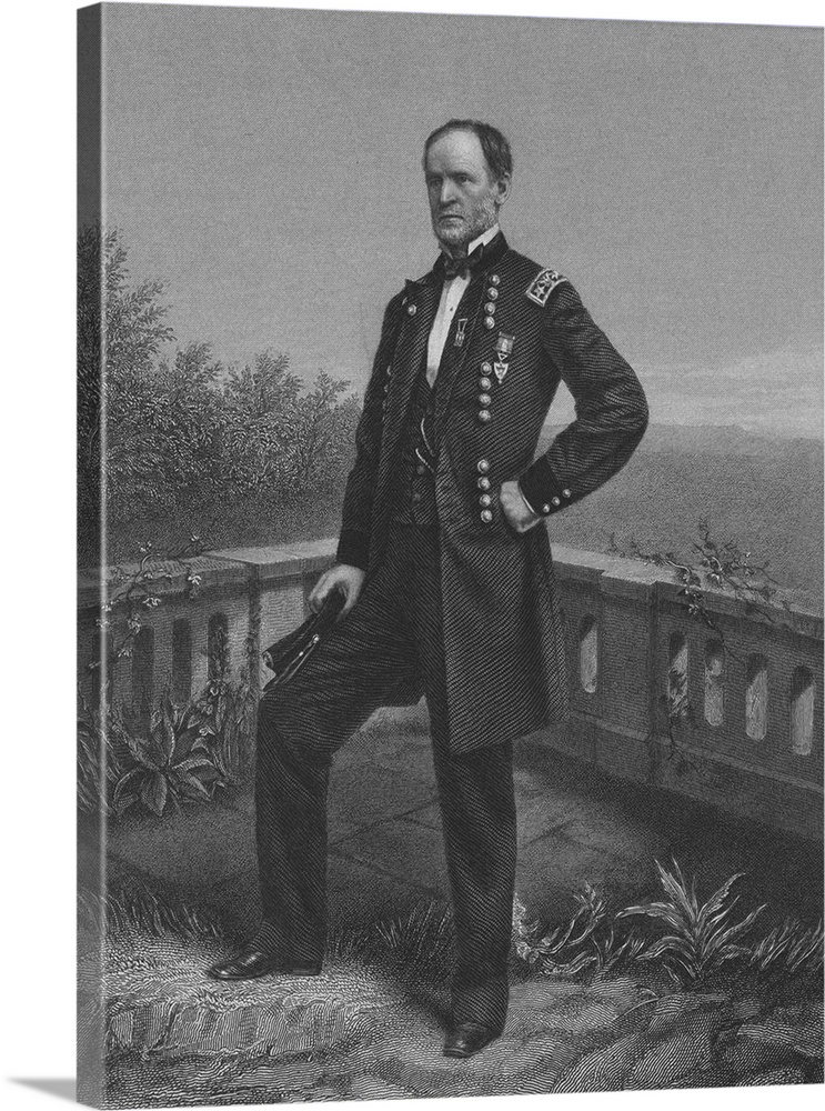 Full length engraving of Union General William Tecumseh Sherman.