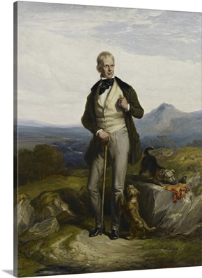 Full Length Oil Painting Of Sir Walter Scott With Two Terriers At His Feet