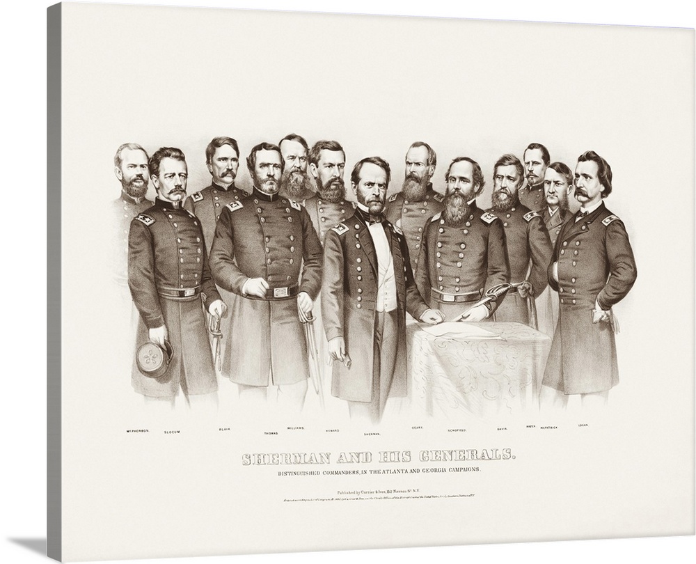 Vintage portrait of General Sherman with his distinguished commanders for the Atlanta Campaign during the Civil War.