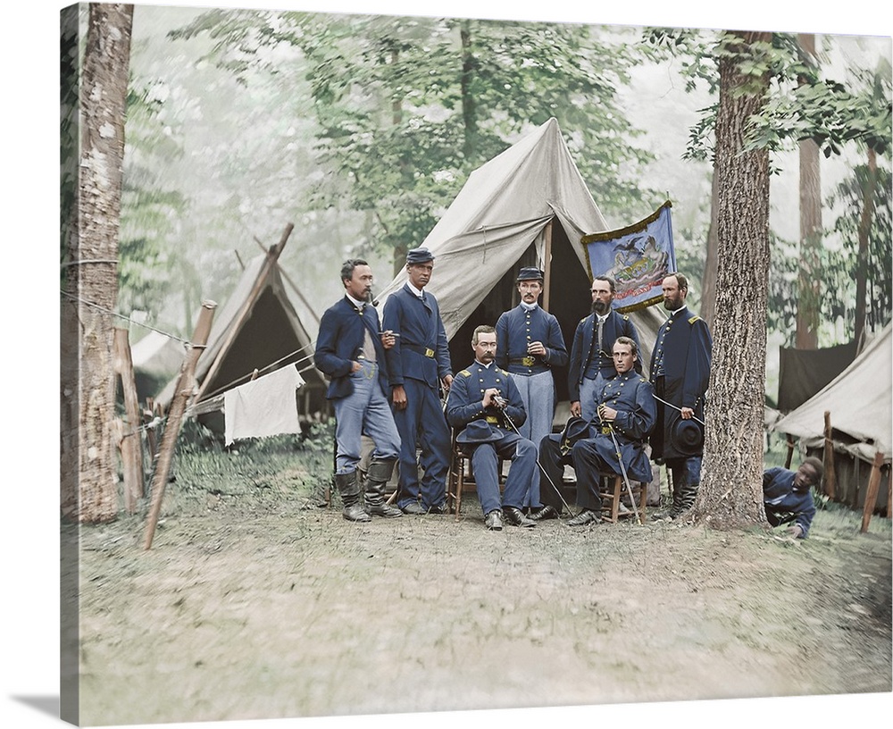 Group of officers from 16th Pennsylvania Cavalry during the American Civil War, 1861 -1865.  This photo has been digitally...