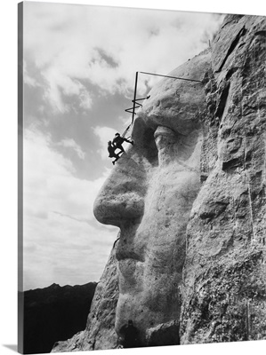 Gutzon Borglum Inspecting Work, Face Of President Washington, Mt. Rushmore, South Dakota
