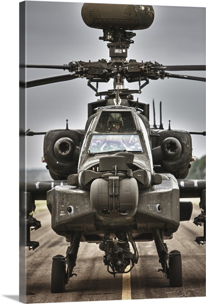 High dynamic range image of an AH-64 Apache helicopter on the runway during flight operations, Conroe, Texas.