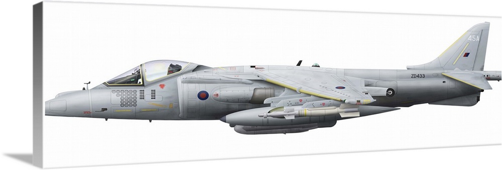 Illustration of a British Aerospace Harrier GR9 aircraft.