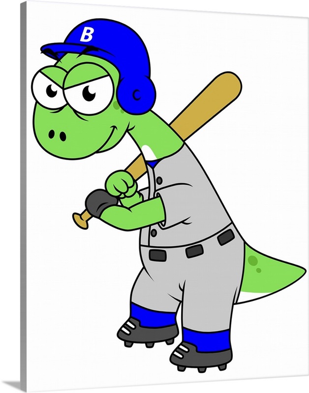 Illustration of a Brontosaurus baseball player | Great Big Canvas