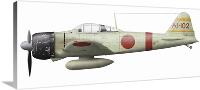 Illustration of a Mitsubishi A6M2 Zero fighter plane