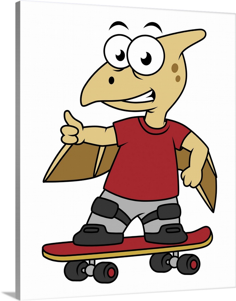 Illustration of a pterosaur skateboarding.