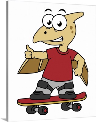 Illustration of a pterosaur skateboarding