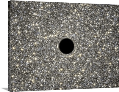 Illustration of a supermassive black hole in the middle of a dense galaxy