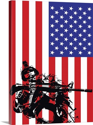 Illustration Of U.S. Marine In Front Of The USA Flag