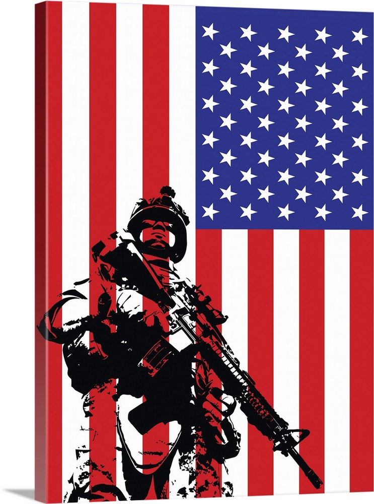 Illustration of U.S. Marine in front of the USA flag.