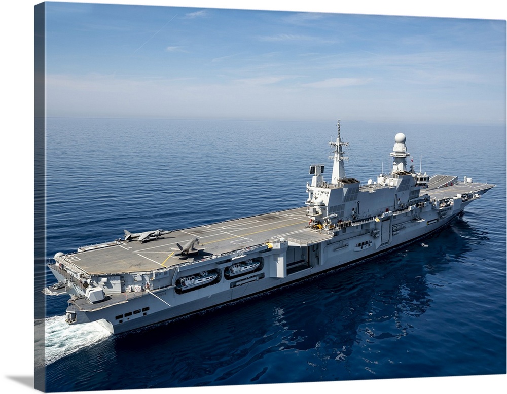 Italian Navy Flagship CVH 550 Cavour Aircraft Carrier Sailing In The Mediterranean