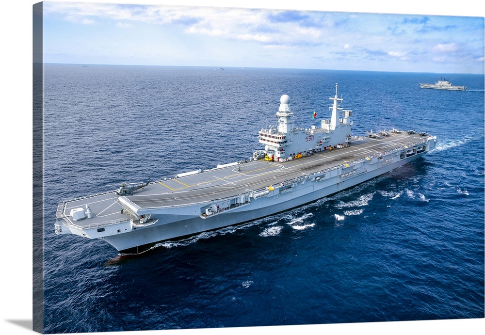 Italian Navy Flagship CVH 550 Cavour Aircraft Carrier Sailing In The Mediterranean