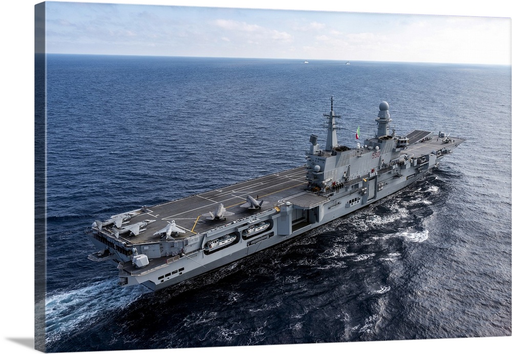 Italian Navy Flagship CVH 550 Cavour Aircraft Carrier Sailing In The Mediterranean
