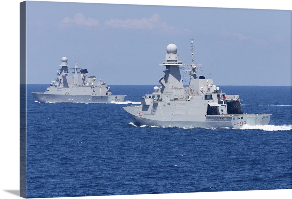 Italian Navy frigate Carabiniere underway with DDG Andrea Doria.