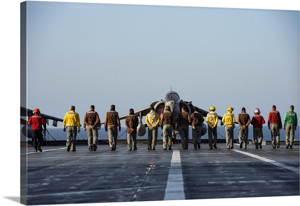 Italian Navy Personnel On The Deck Of The ITS Cavour Aircraft Carrier