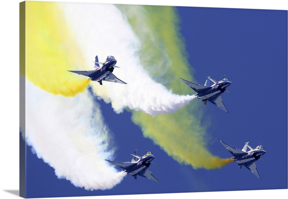 J-10A jet fighters of the Chinese Air Force August 1st aerobatic team performing in Kubinka, Russia