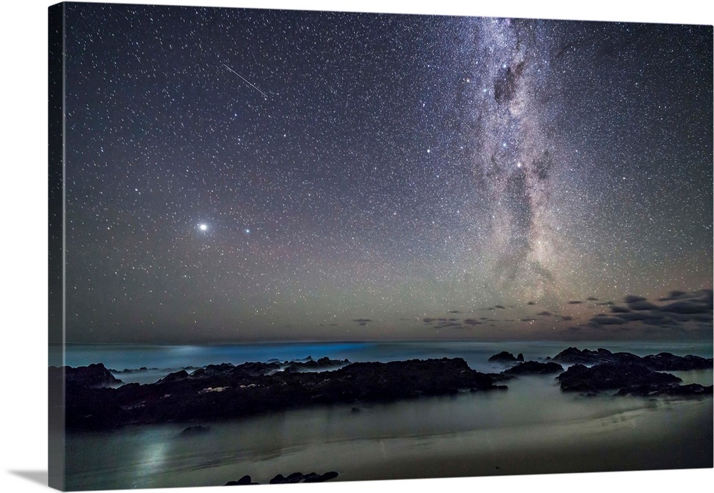 Jupiter and the southern Milky Way rising over the Tasman Sea on the Gippsland Coast in Australia.