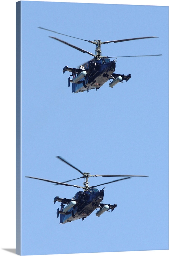 Ka-50 Black Shark attack helicopters of the Russian Air Force.
