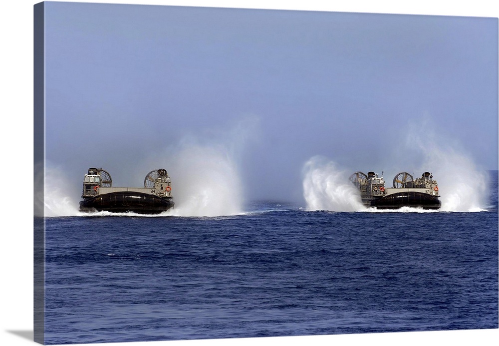 April 15, 2010 - Landing Craft Air Cushion 84 and 87, both assigned to Assault Craft Unit Four, conduct operations in the ...