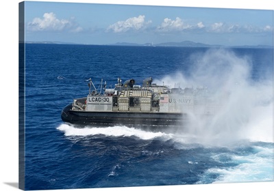 Landing Craft Air Cushion Departs The Well Deck Of USS Germantown