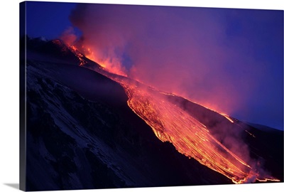 Lava flowing into Valle del Bove at Mount Etna Volcano, Italy