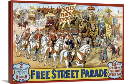 Lithograph Poster Advertising The Upcoming Street Parade Of The Sells-Floto Circus