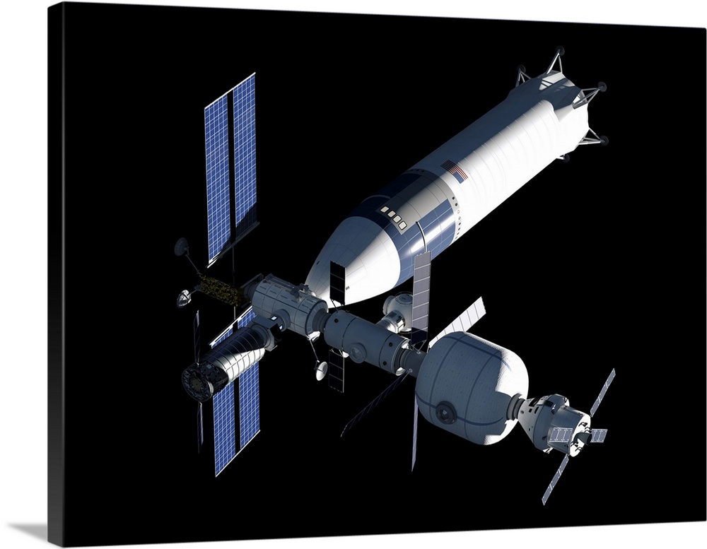 Lunar Gateway space station concept, with SpaceX Lunar Starship.