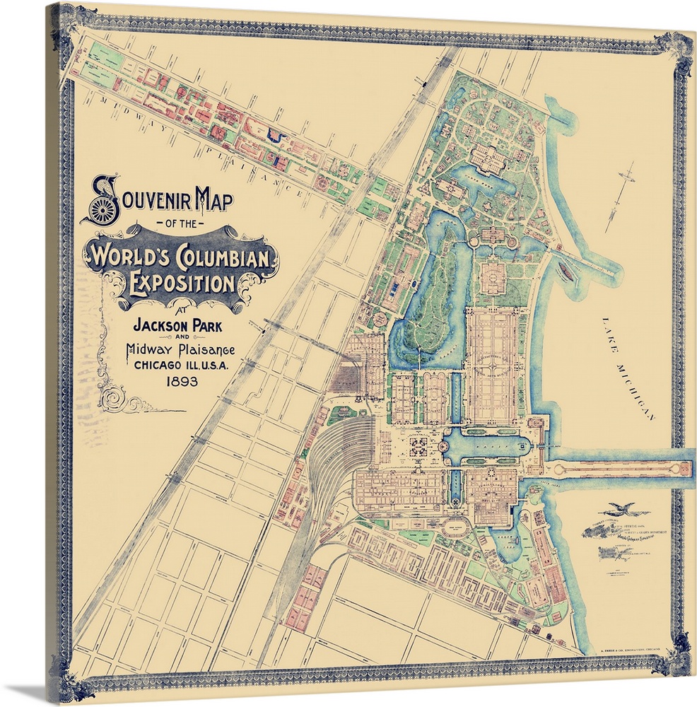 Map of the World's Columbian Exposition at Jackson Park and Midway Plaisance, Chicago, Illinois, 1893.