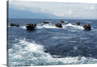 Marines In Combat Rubber Raiding Crafts Transit The Sulu Sea