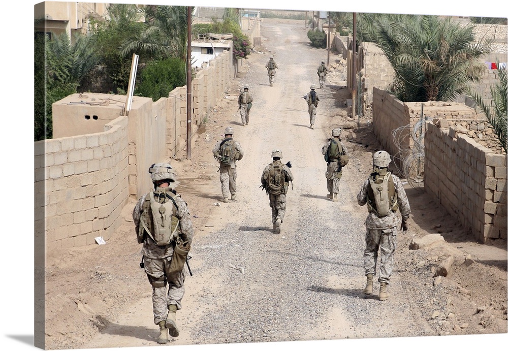 Marines patrol the streets of Iraq.