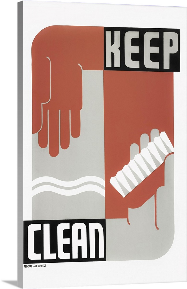 Mid-20th century U.S. Social History print showing a pair of hands and a toothbrush along with the caption 'Keep Clean' in...
