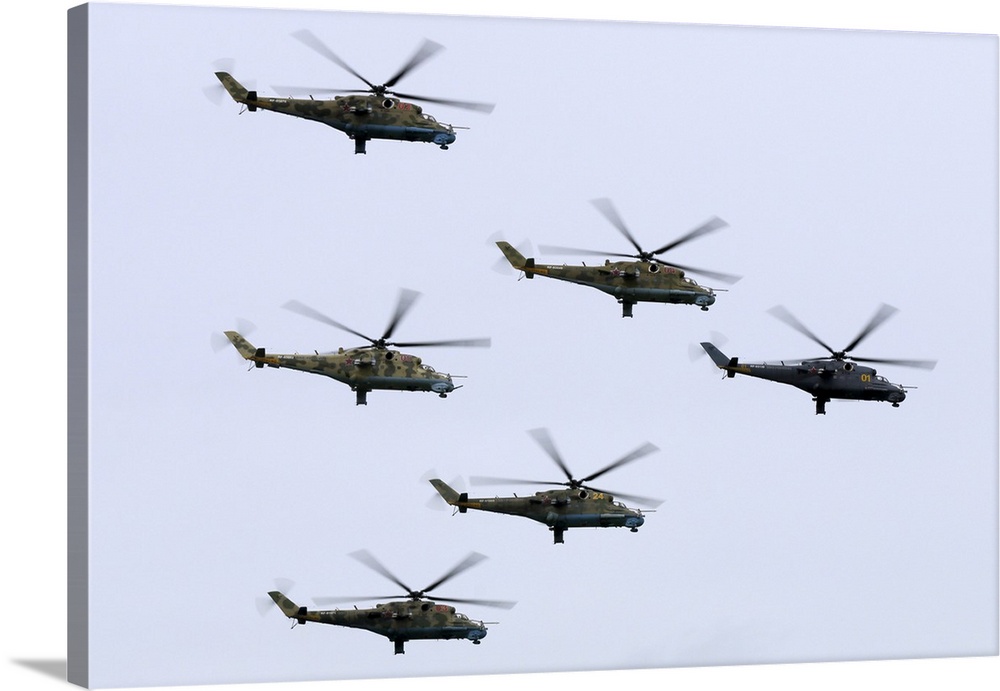 Mil Mi-24P attack helicopters of the Russian Air Force, Torzhok, Russia.