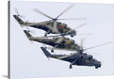 Mil Mi-24P Attack Helicopters Of The Russian Air Force, Torzhok, Russia